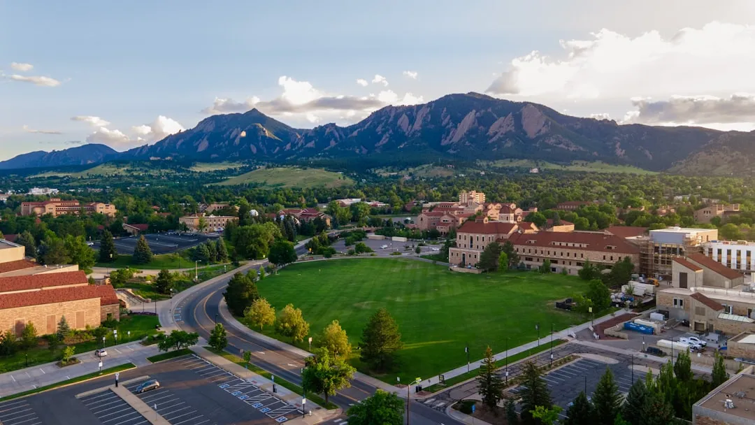 CU Boulder campus and flatirons in background