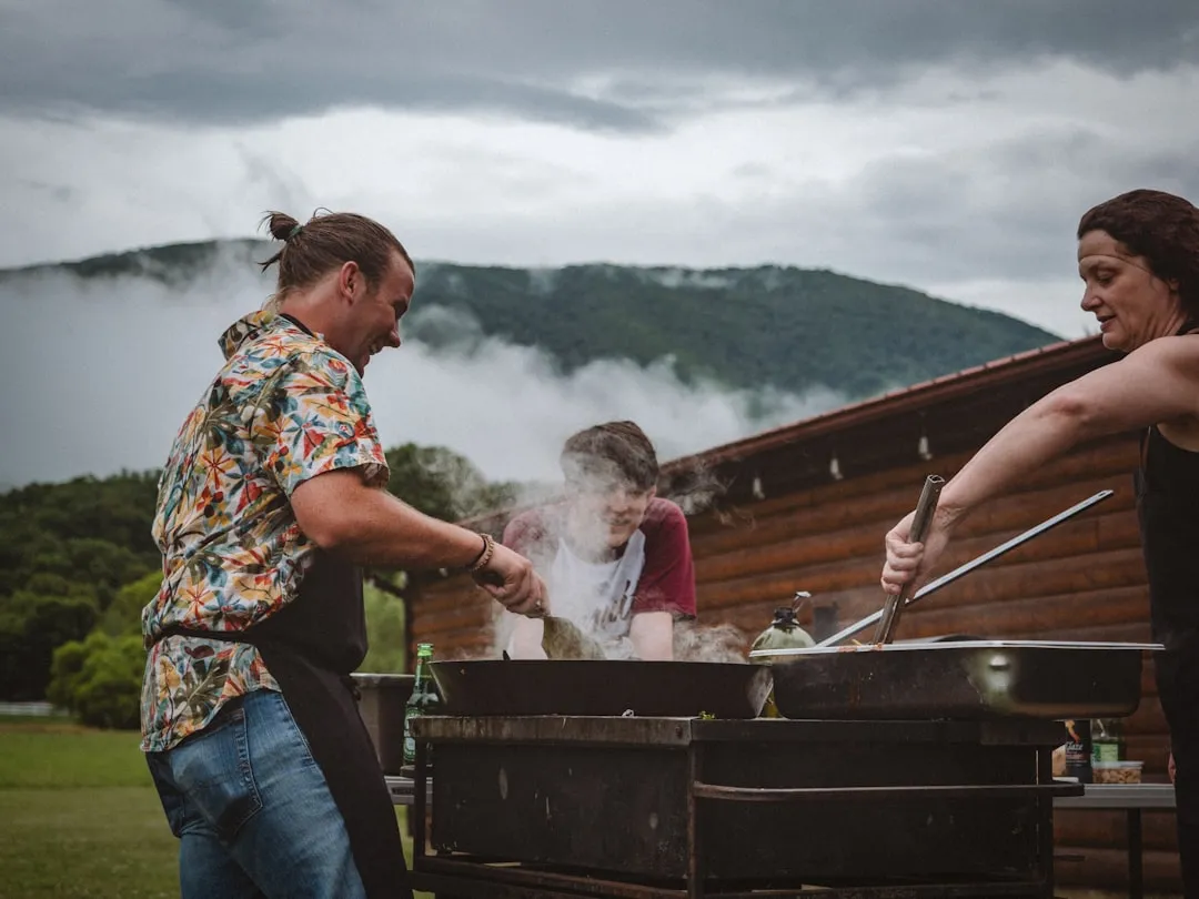 A company barbecue spread served outdoors