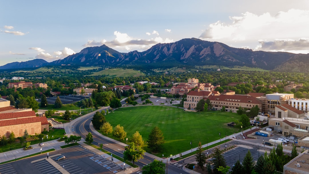 CU Boulder campus and flatirons in background